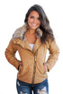 Sexy Camel Faux Fur Collar Trim Black Quilted Jacket